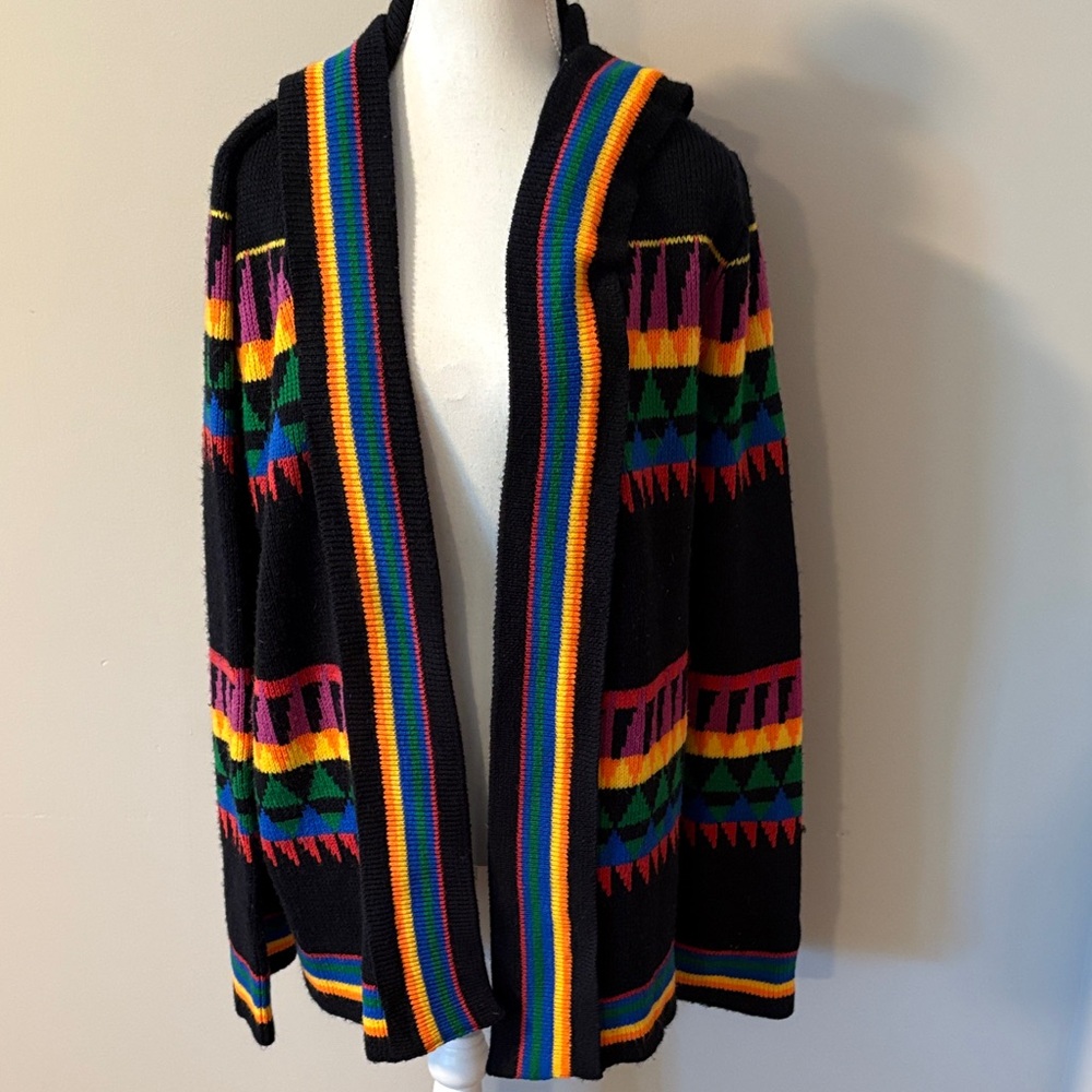 Vintage 70’s Harold House Geometric Patterned Hooded Open Cardigan. Sz Large